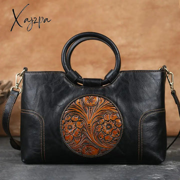 Xajzpa - New High Quality Leather Women Handbag Retro Handmade Embossed Shoulder Bag For Large
